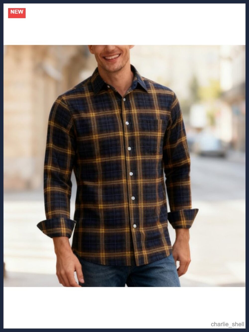 Men's Cotton Flannel Plaid Shirt Long Sleeve Casual Button Down Regular Fit - Picture 2 of 5